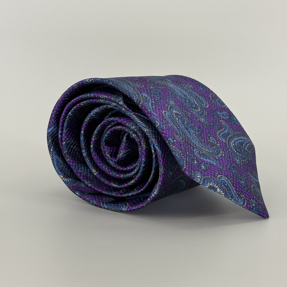 David Donahue Purple Paisley 100% silk tie handmade in the usa